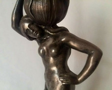 BOUGEOIR ancien ETAIN signé Ch. PERRON monté en LAMPE nénuphar FEMME NU fleur