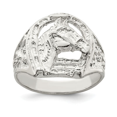 Silver Horseshoe with Horse Head Ring QR134 | eBay