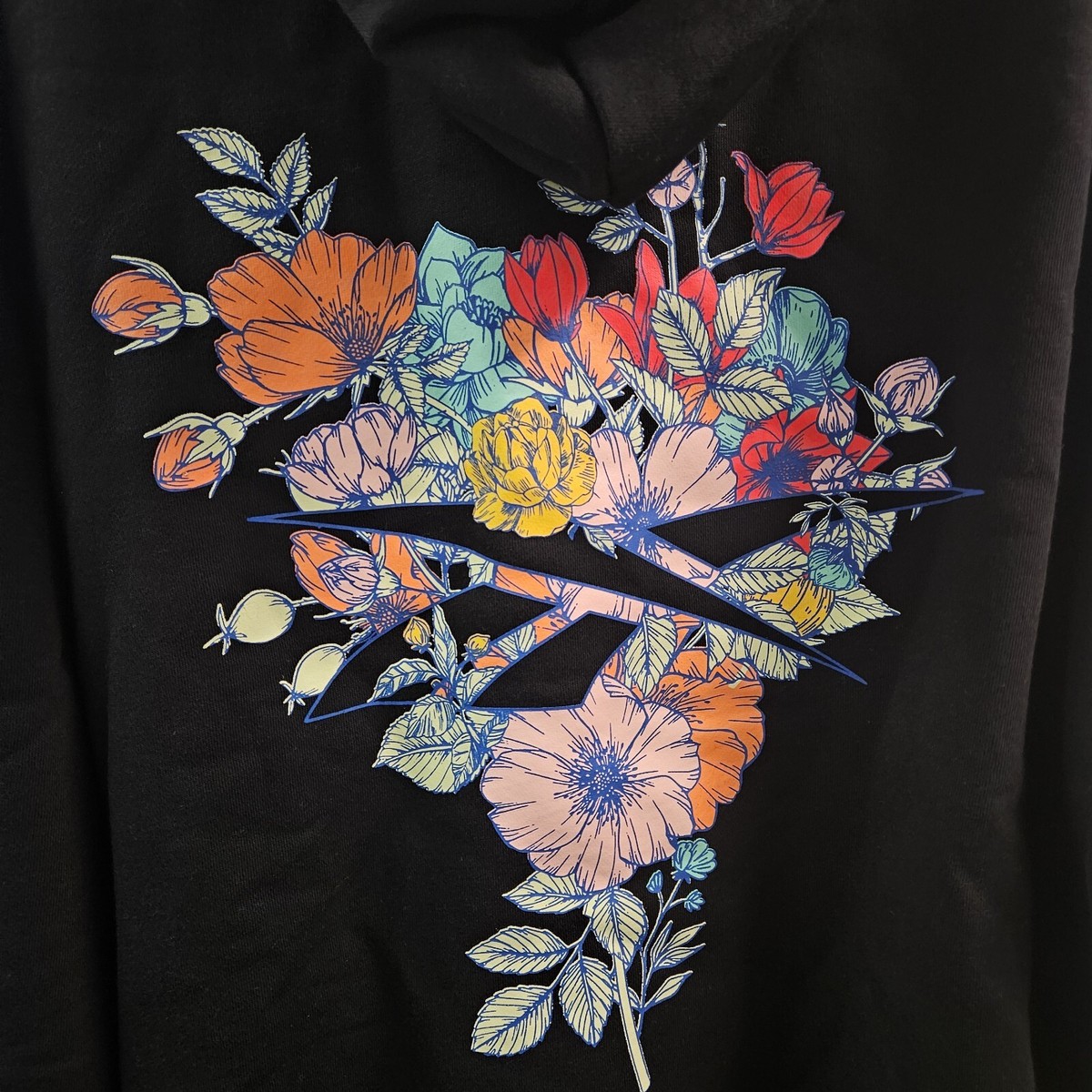 Reebok Black RI Tape OTH Hoodie Sweatshirt Flower Design