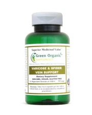 Green Organic Supplements' Veins, Varicose & Spider, Non-GMO, 90 Vegan Capsules