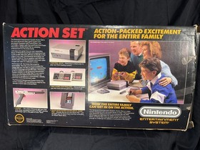 Nintendo NES Action Set Complete in Box, w Light Gun, 2 Controllers, Not Working