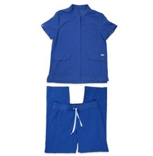 Figs Women s Scrub Set Royal Blue Sz S Button Front Cargo Top Livingston Basic