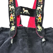Vtg Unisex Toddler Sz 2 Lederhosen Black Velvet Embroidered Switzerland Made