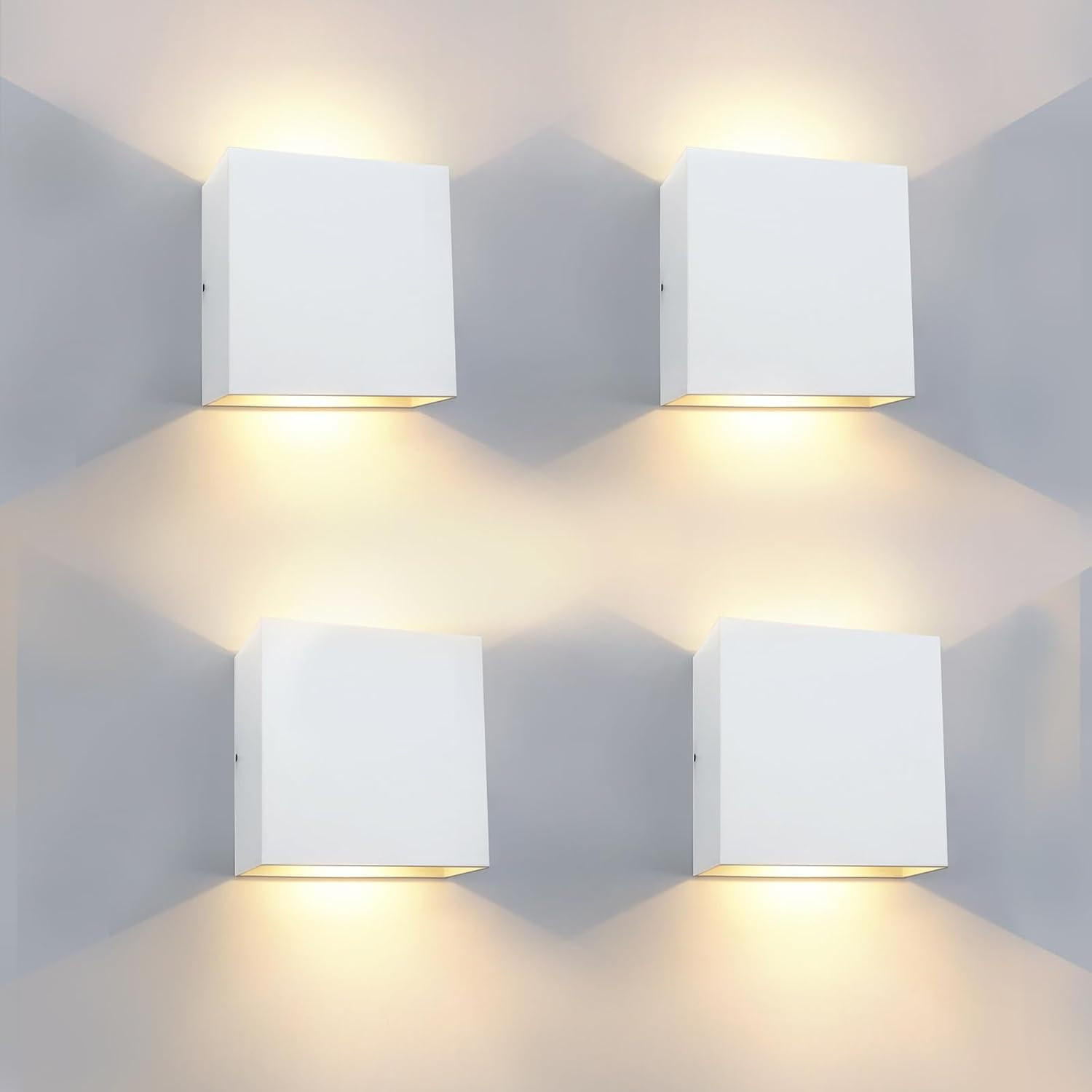 4 Pezzi Applique Da Parete Esterno LED 12W Moderno Bianco IP65