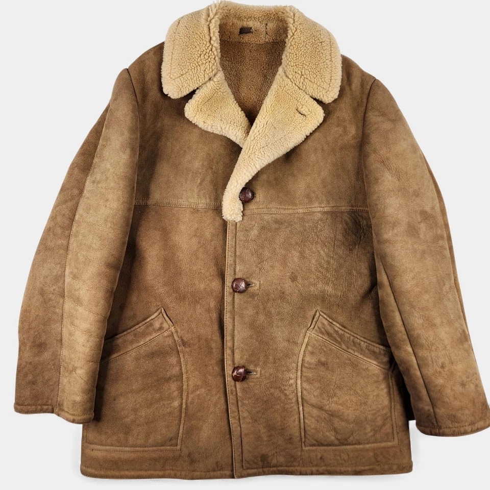 Vintage Abercrombie & Fitch Shearling Coat Size 40 Brown Suede Sawyer of Napa - Image 3 of 4