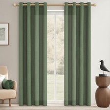 Curtain linen effect olive green translucent curtains scarves set of 2 with eyelets...