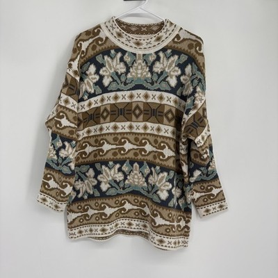 Vintage Keren Fall Floral Geometric Print Mock Neck Sweater Size Large
