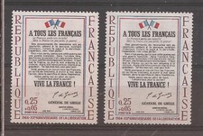 Variété Timbre France 1964 YT n°1408A Appel du 18 juin 1944 Papier bleuté