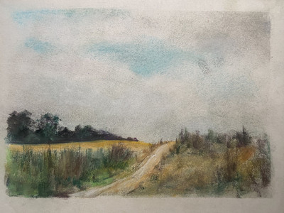 ::FRANZ EHMKE  *1928-2018 DDR MALER PASTELL FELDWEG WALD BÄUME HÜGEL