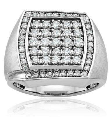 10K Solid White Gold 1.39 ct Diamond Square Statement Signet Ring Round Cut,