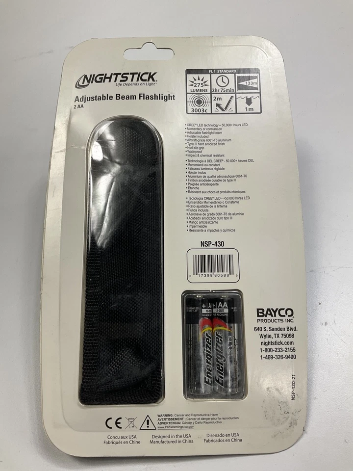 Bayco NSP-430 Nightstick регулируемый луч фонарик, 275 люменов, 2 батареи AA - Изображение 2 из 4