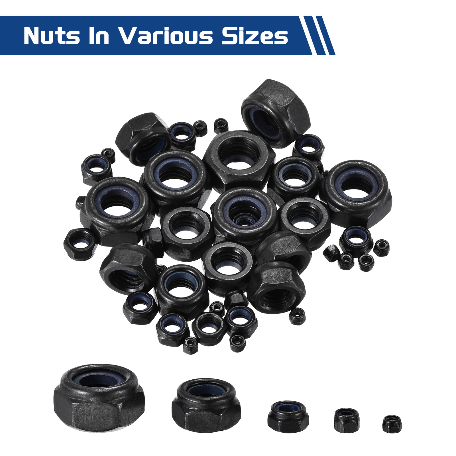 100Pcs Nylon Lock Hex Nuts - [M3 x 0.5], Carbon Steel Locknut, Black