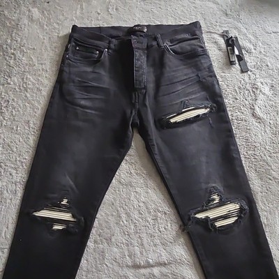 AMIRI MX1 UltraSuede Vintage Black Distressed Skinny Slim Fit Jeans 33