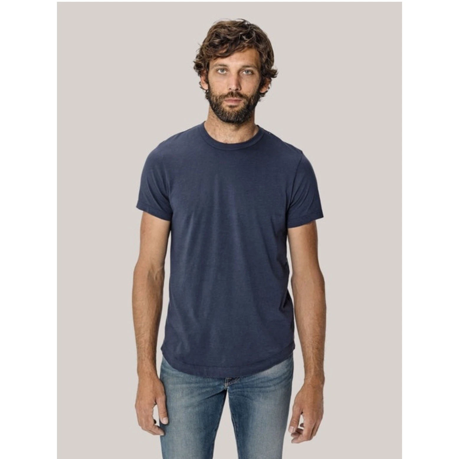 Buck Mason Mens Midnight Slub Curved Hem Cotton Tee Navy Blue Medium USA NEW