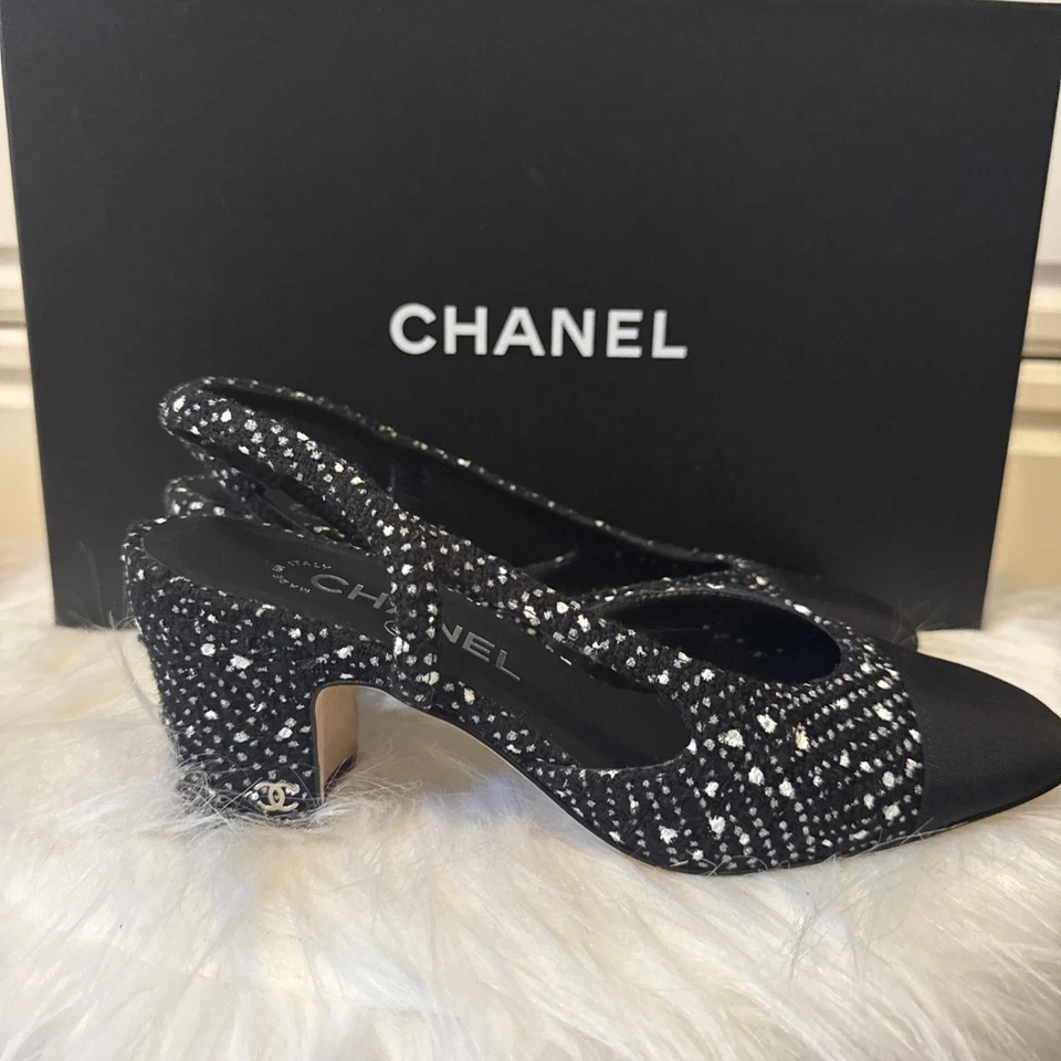 Chanel Black Tweed Slingback Goatskin & Grosgrain EU36 - Image 3 of 4