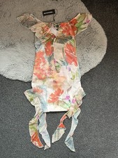 pretty little thing beige with orange summer floral print frill mini dress NWT