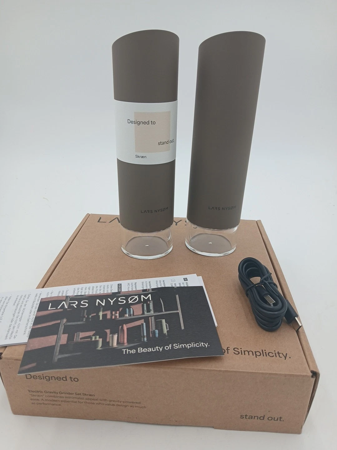 Lars Nysom Electric Gravity ABS Spice Mill Salt & Pepper Grinder Shaker Brown