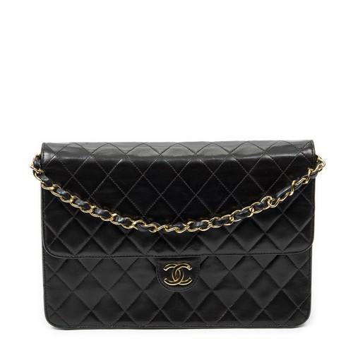 Chanel Black Vintage Push Lock Straight Flap Shoulder Bag