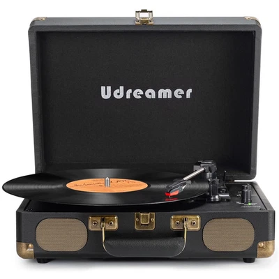 UDREAMER Vinyl Record Player Turntable with 3 Speeds, Bluetooth, Built-in Speakers