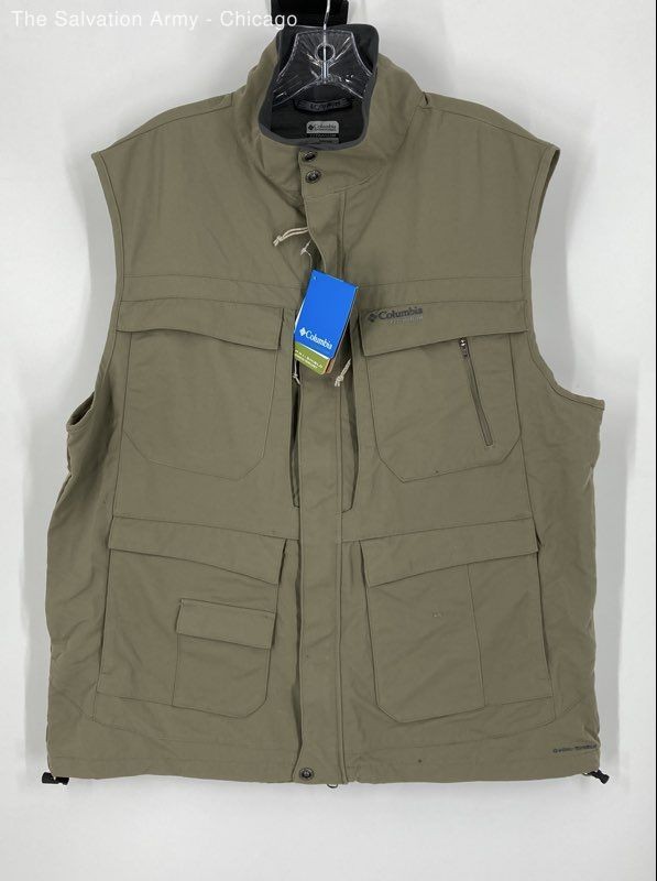 Columbia Mens Omni-Shield Titanium Green Pockets Full-Zip Fishing Vest Size L