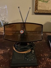 Vintage Indoor TV Antenna FM VHF UHF Adjustable Rabbit Ears Retro Black