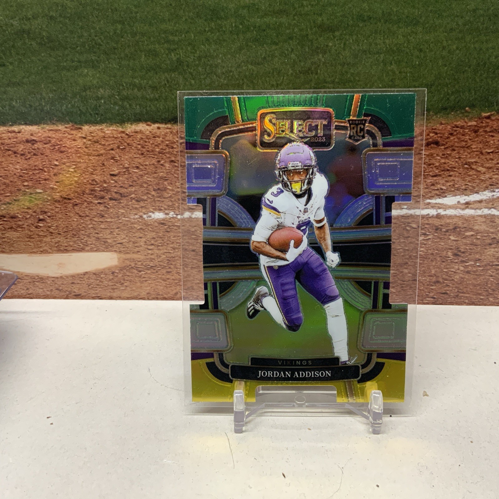 Jordan Addison 2023 Select Green Yellow Concourse Die-Cut RC Card #66 Vickings