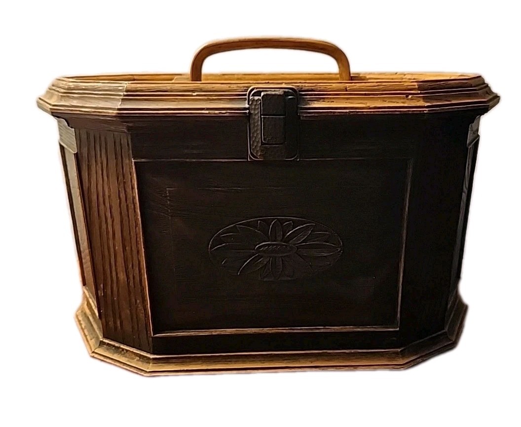 Vintage Lerner Faux Wood Sewing Box with Plastic Insert for Notions and Handle 