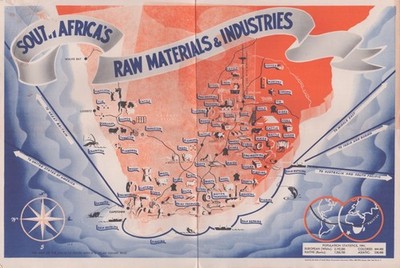Vintage 1940 South Africa Raw Materials Industries Map Brochure