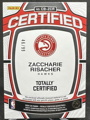Zaccharie Risacher 2024-25 Totally Certified Rookie Certified 