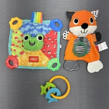 Lot 3 Nuby Teether Lovey Fox Frog Teething Blankie Squeak Crinkle Baby Toys