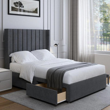 Winged Panel Divan Bed Set Plush Velvet Upholstered With Drawers 24