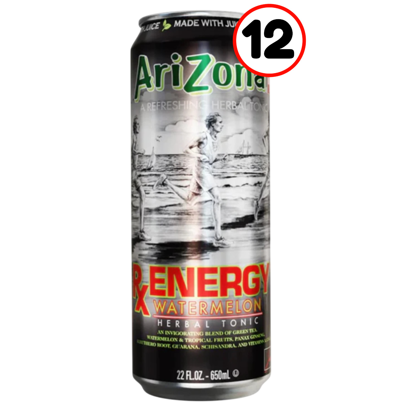 AriZona RX Energy Watermelon 22oz Big Cans 12 Pack Herbal To