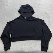 Alo Yoga Muse Ribbed Cropped Hoodie Black Women Small Long Sleeve Activewear