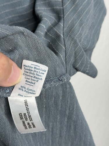 Camisa de Capa Marina para Hombres Pequeña Azul a Rayas Dobladillo Bolsillo Camiseta Tejido Slub - Imagen 5 de 10