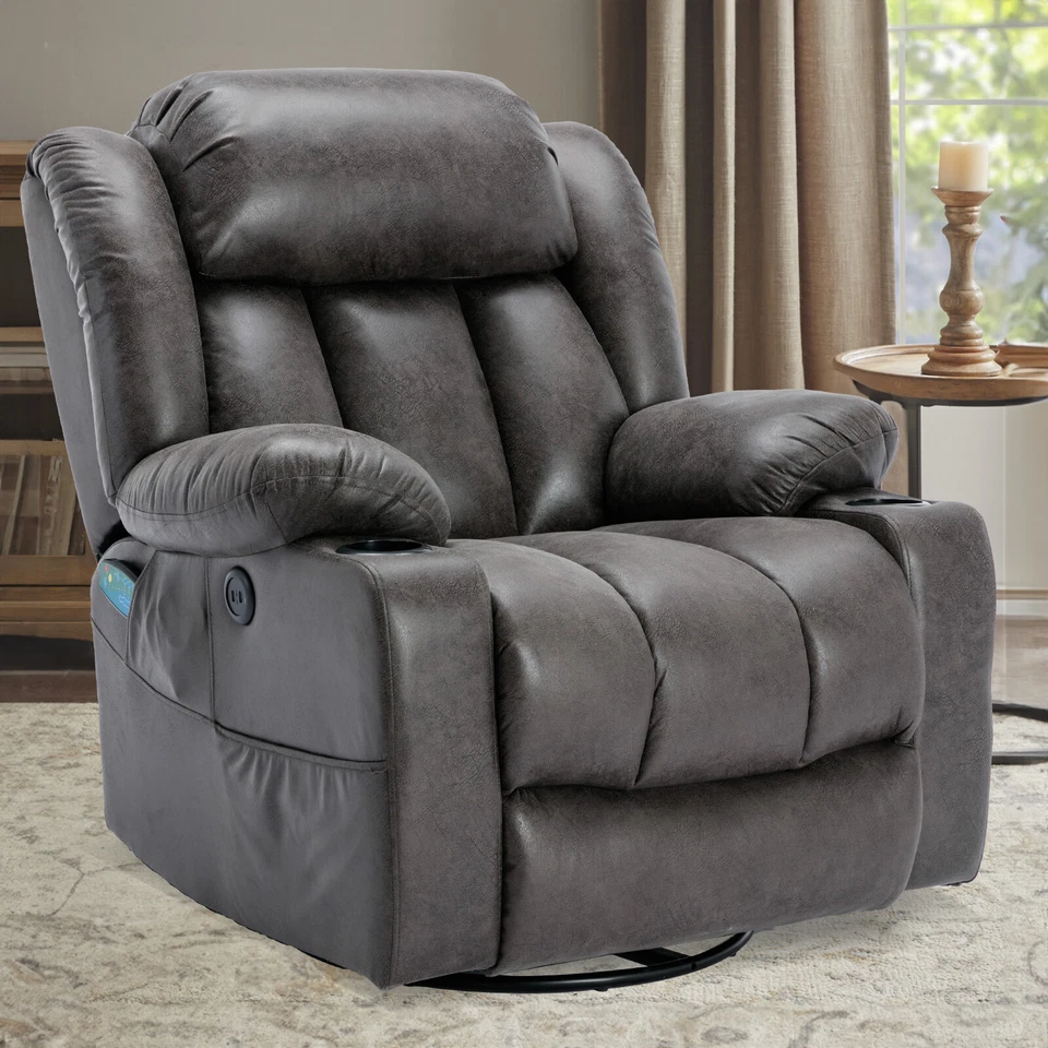 Silla reclinable basculante giratoria manual planeador mecedor reclinable con calor y masaje Foto 4 de 4