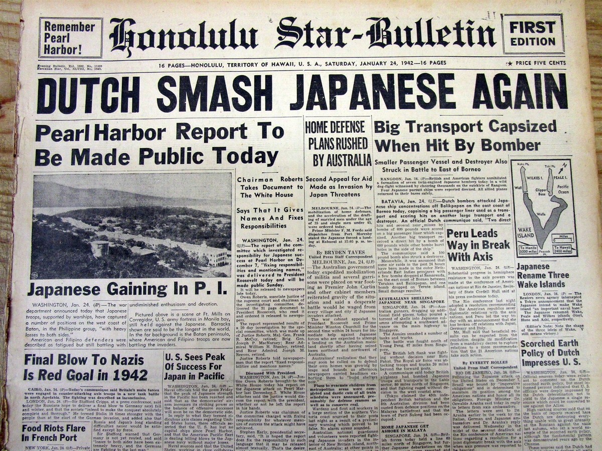 1942 Honolulu HAWAII WW II newspaper JAPAN captures & occupies THE