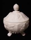 Vintage Tri Footed Milk Glass Covered Candy Dish w/ Raised Grapes — photo 2