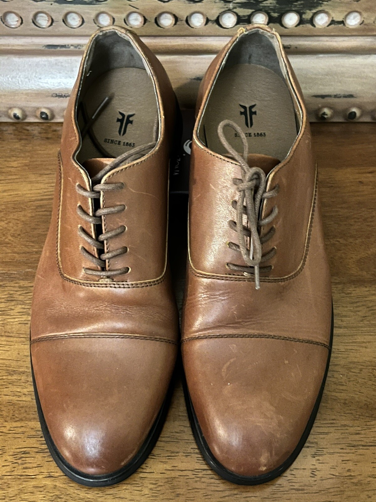 SAOLA Scarpe eleganti Oxford da uomo Frye Scott taglia 10 punta cap in pelle cognac