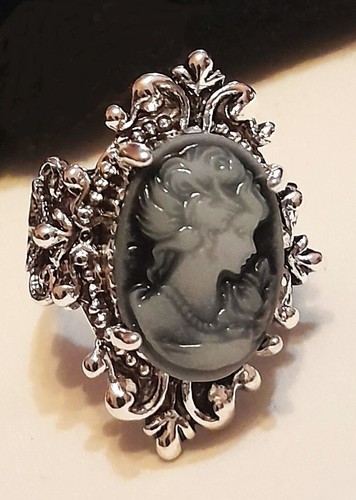 STUPENDO ANELLO VINTAGE '20 CAMMEO PASTA-D'ONICE,LEGA ORO-BIANCO/ARGENTO-ANTICO!