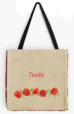 sac shopping tote bag sequin rouge verso col. chanvre personnalise prenom réf 04 - Photo 1/3