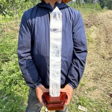9.68LB Natural White Quartz Obelisk Carved Crystal Tower Healing+Stand.XA6642