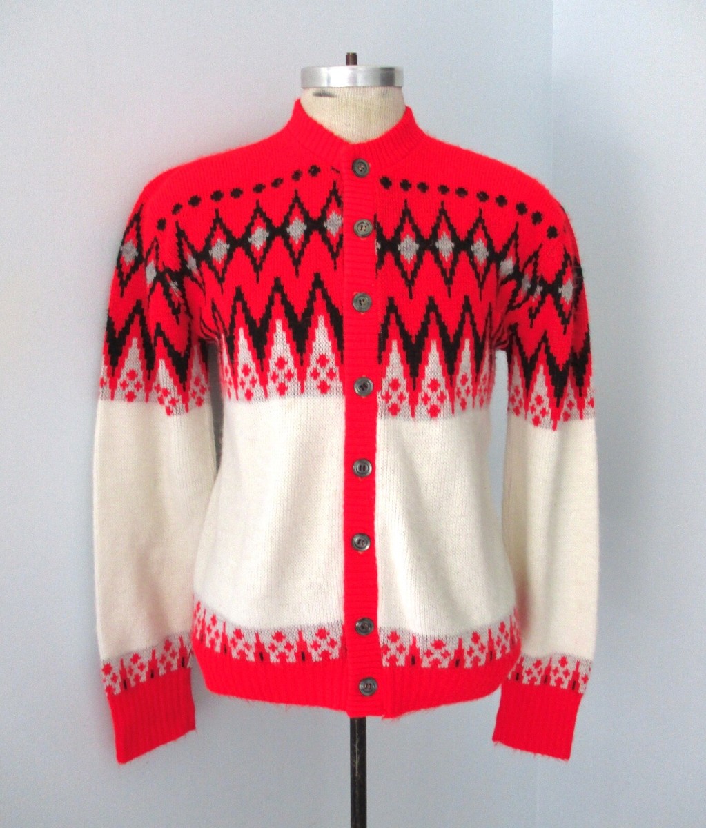 Vtg 60s Red Black Geometric Diamond Mohair Style Grunge
