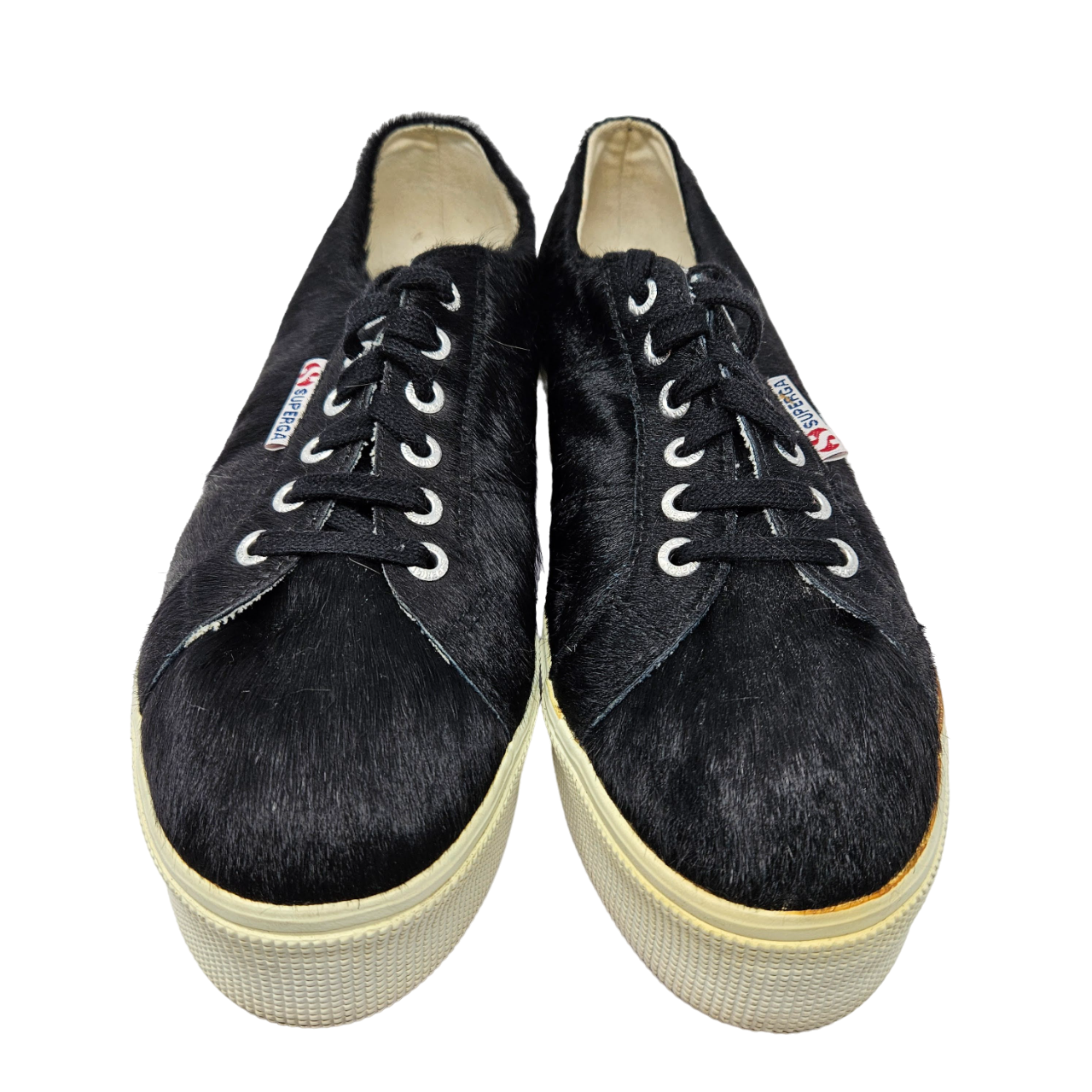 Scarpe da ginnastica con plateau Superga pony scarpe bianche e nere da donna taglia 10 stringate