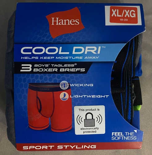 Hanes Cool Dri 3 Boys Tagless Boxer Briefs XL 18-20 NEW - Picture 2 of 13