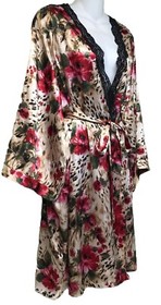 Secret Treasures Sexy Plus Size 2XL Floral Roses Belted Robe Black Lace Trim NO
