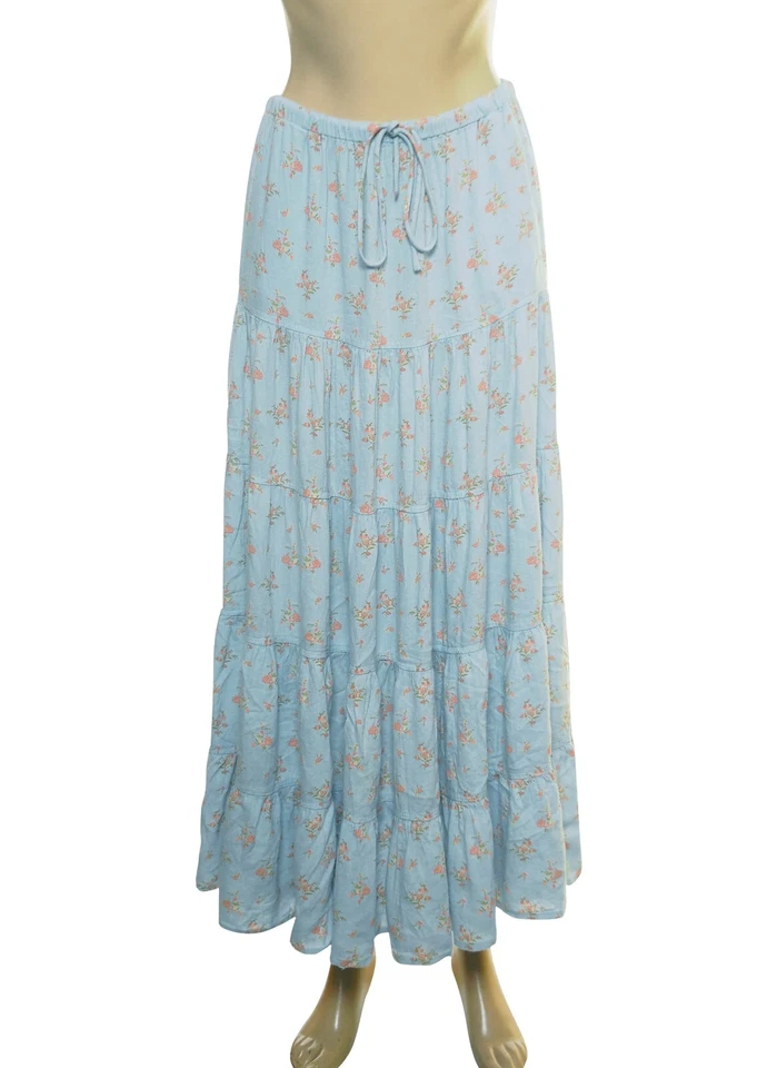 Maxi Falda Free People Nova en Niveles XS 2 Acampanada Floral Azul Algodón Gasa 42499 Foto 4 de 4