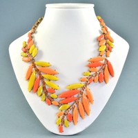 Vintage Style Necklace Bold Orange Yellow Resin Leaves Goldtone Bridal Jewellery Vintage Style Necklace Bold Orange Yellow Resin Leaves Goldtone Bridal Jewellery