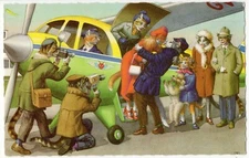 Mainzer - Hartung Cats Postcard 4996 - Arriving on an Airplane -Belgium Printing