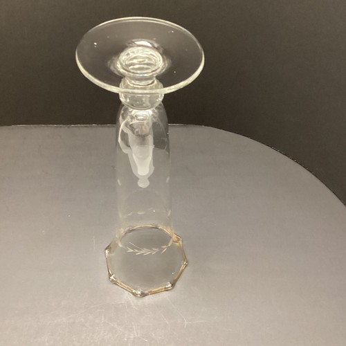 Etched Bud Vase Clear Glass Trumpet Fluted 8 1/2" Tall Leaf Dots Vtg Granny Core - Picture 3 of 21
