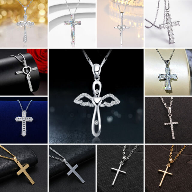 925 Sliver Plated Zircon Chain Stainless Steel Necklace Clavicle Cross Jewellery